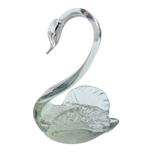 Vintage Hand Blown - Clear Glass - Long Neck Swan Figurine - Trinket Dish